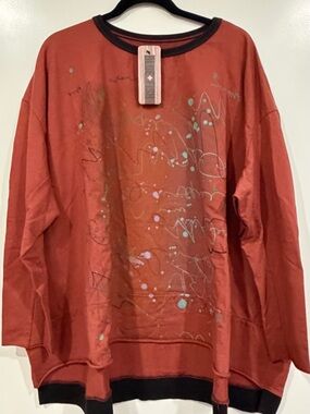 Blue Fish Rust Red Graphic Pullover with Black Trim